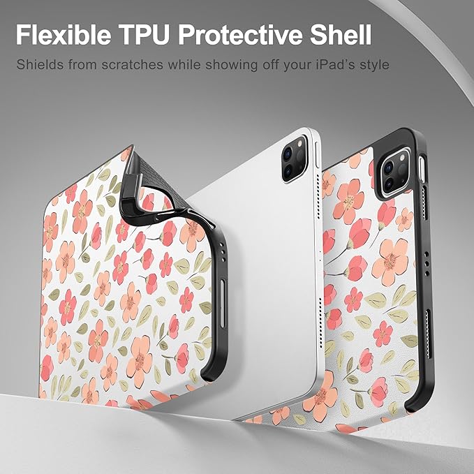 May Chen Case for iPad Pro 11 inch (4th 3rd 2nd &amp 1st Gen) 2022 2021 2020 2018Trifold Stand with Auto Wake/Sleep Soft TPU Protective Stand Back Cover Pink Small Flowers