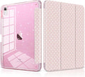 MEEgoodo Case for iPad A16 11th Generation 2025/10th Generation 2022 Glitter Tablet Cases with Transparent Acrylic Back+Trifold Stand +Pencil Holder+Auto Wake/SleepBlush Pink &amp Polka Dots