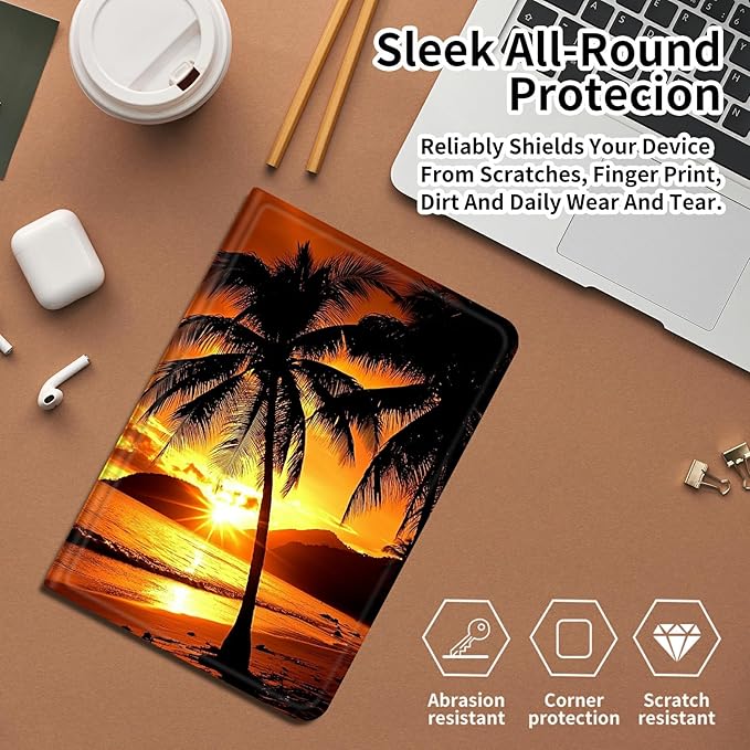 Case for Amazon Fire HD 10 Tablet (7th/9th Generation2017/2019 Release) 10.1 PU Leather Smart Protective Cover with Auto Sleep/Wake for Fire HD 10 2019Palm Trees