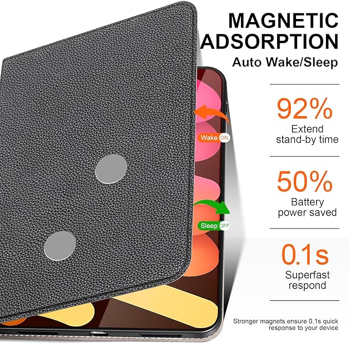 Case for iPad mini 7 (A17 Pro) 2024 iPad mini 6th Generation 2021 Leather Protective Shockproof Smart Cover Adjustable Stand - Auto Wake/Sleep and Multiple View Angles Black