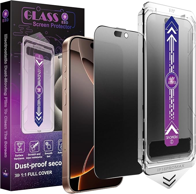 2 Pack Matte Privacy Screen Protector for iPhone 16 Pro Max 6.9-Inch Auto Dust Removal No BubblesAnti-Spy Tempered Glass Film Easy Installation