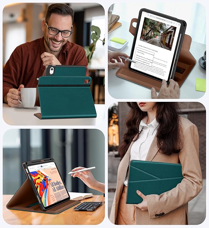 DTTO for iPad A16 Case iPad 11th / 10th Generation Case (2025/2022) 360 Degree Rotating Premium Leather Folio Stand Cover with Pencil Holder Green
