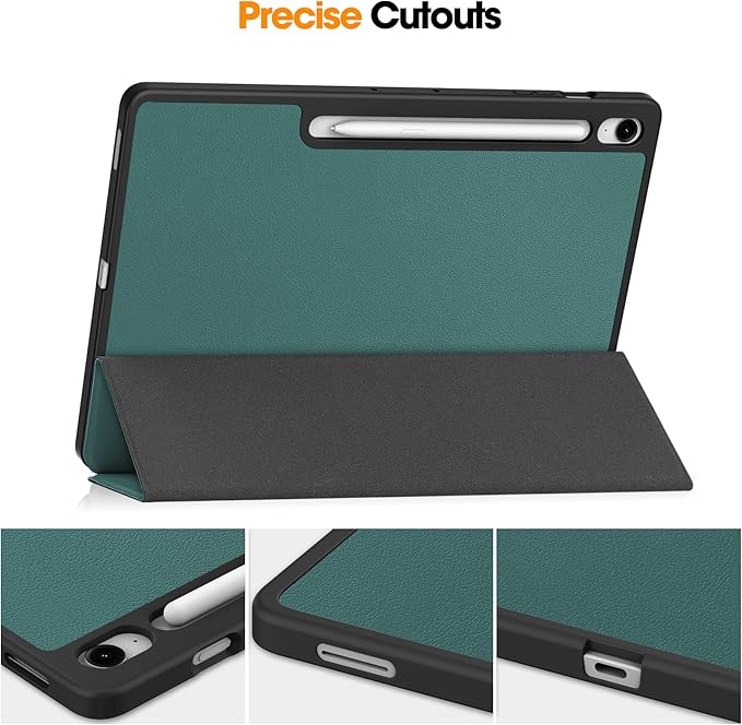 Case for Samsumg Galaxy Tab S10 FE+/S10 FE Plus 13.1 Inch 2025 (Model: SM-X620/SM-X626B) Trifold Stand Cover with S Pen Holder [Auto Wake/Sleep] PU Leather + Soft TPU Bumper Shell DarkGreen