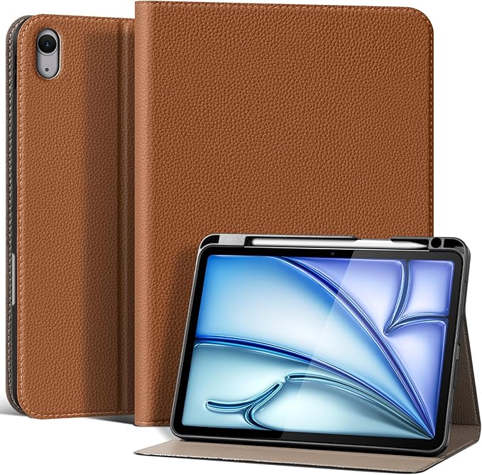 Leather Case for iPad Air 11 M4/M3/M2 (2026/2025/2024) &amp 10.9 5th/4th Gen (2020/2022) | with Pencil Holder | Auto Wake/Sleep | Protective Shockproof Cover | Adjustable Stand | Brown