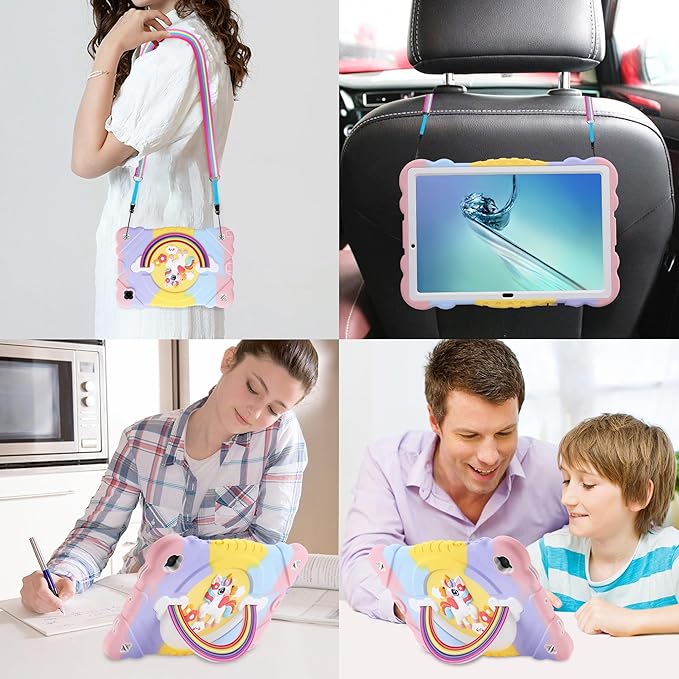 XZC Case for Samsung Galaxy Tab A8 10.5 inch (SM-X205N/X200N/X207) 2021/2022 Unicorn Heavy Duty Shockproof Protective Cover with Adjustable Shoulder Strap (Rainbow)