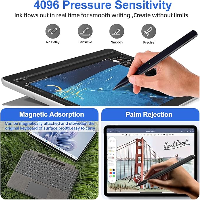 Stylus Pen for Microsoft SurfaceJvKzaen Slim Pen for Surface with 4096 Pressure66H Long Battery40min Fast Charging Pen for Surface Pro12/11/10/X/9/8/7/6/5/4Surface Go 3/2/1Book 3/2/1Laptop1-5