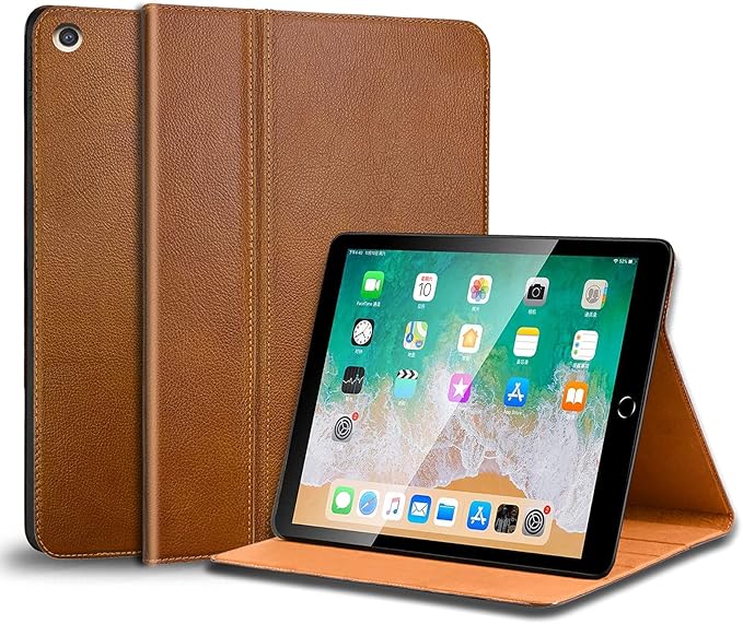Gexmil Leather Case Compatible with iPad10.2 Inch 2021/2020/2019 Cowhide Folio Cover for New iPad 9th/8th/7th Gen Genuine Leather case Yellow Brown