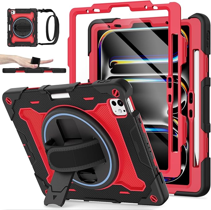 iPad Pro 11 inch Case 1st-4th Gen (2022/2021/2020/2018) Full-Body Shockproof Protective Cover with 360° Rotating Stand for Kids Also for iPad Air 11 inch Case M2 2024 6th Gen Pencil Charge