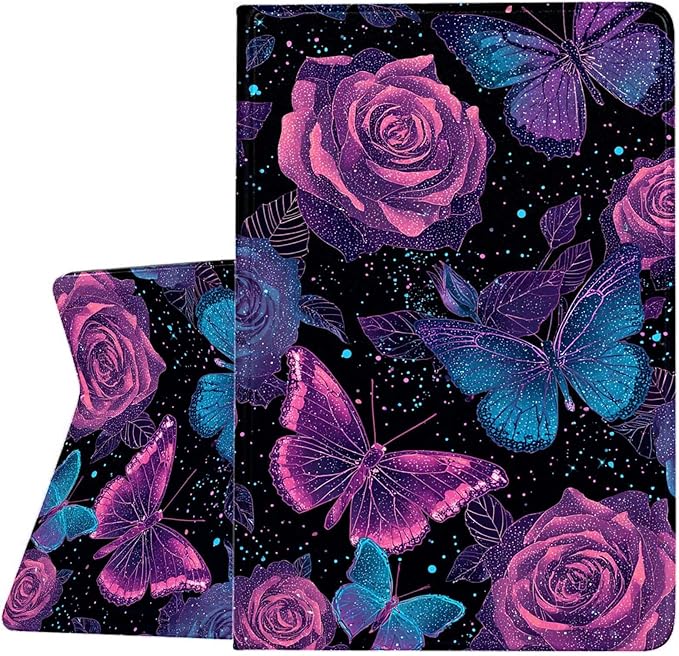 Case for Samsung Galaxy Tab A11+ / Tab A9+ 11 Inch 2025/2023Slim Protective LeatherAuto Wake/SleepAdjustable Viewing Angle Stand.Rose Butterfly