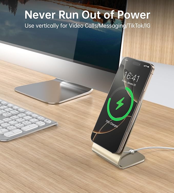Magnetic Wireless Charger for iPhone 17/16/15/14/13/12 - Mag Charger+20W USB C Adapter Fast Wireless Charging Stand/Pad with 5ft Cable for iPhone 17/16/15/14/13/12 Pro Max Plus Mini 17 Air Gold
