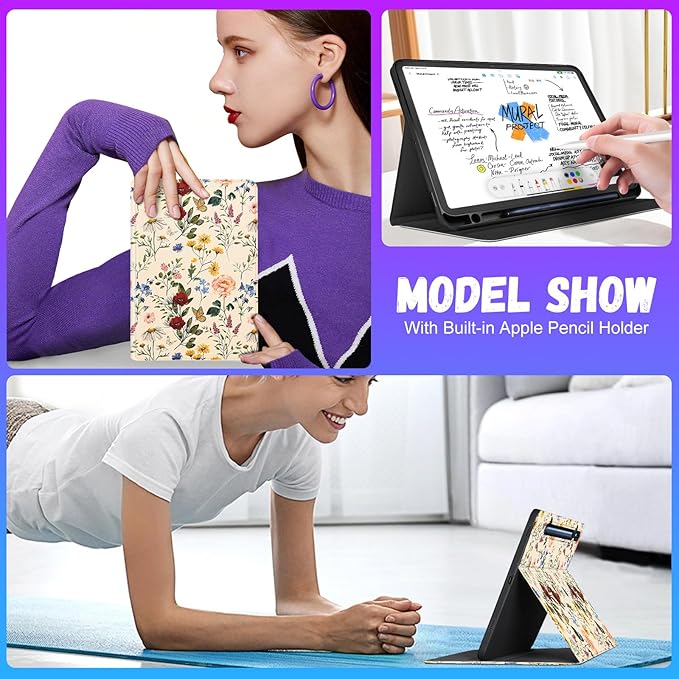 for Samsung Galaxy Tab S9 Plus Case 12.4 Inch 2023 Women Girls Cute Folio Cover with Pencil Holder Kawaii Design Girly Flower Floral Pretty Unique Tablet Case