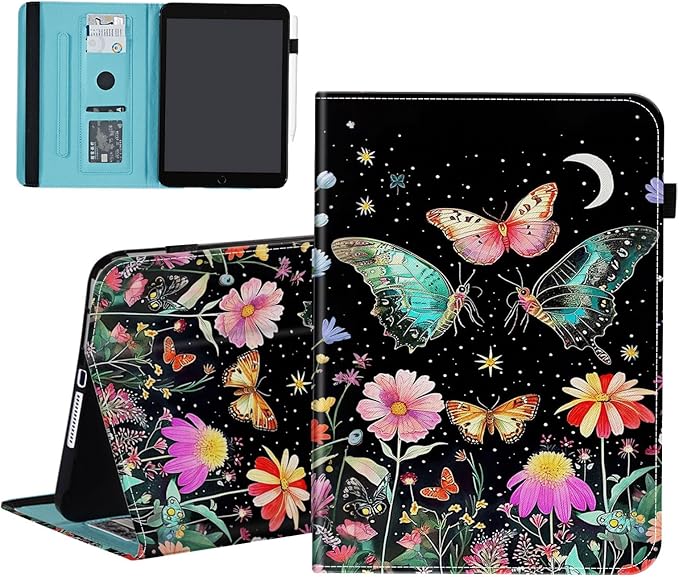 Case for Samsung Galaxy Tab S11 5G 11 Inch 2025 Model (SM-X730/X736B)Wallet PU Leather Folio Cover Multi-Angle Stand with Auto Wake/SleepButterfly Moon Flower