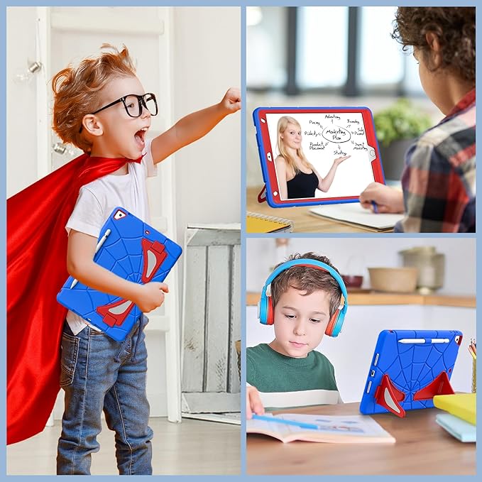 Compatible with Apple iPad 10.2 7th 8th 9th(2019/2020/2021) Tablet CaseLightweight Shockproof Rugged Protective Cover with Kickstand for Kids Children Boys Babies Blue Red