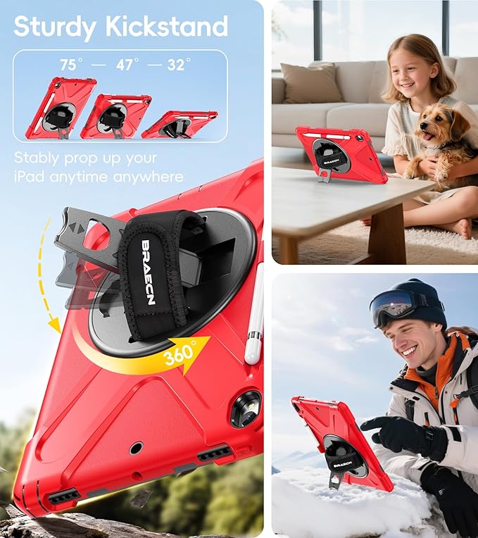 BRAECN Case for iPad Air 3rd Generation 2019 / iPad Pro 10.5 inch 2017 Rugged Heavy Duty Shockproof Cover with Pencil Holder 360° Rotating Kickstand &amp Adjustable Hand Strap &amp Shoulder Strap
