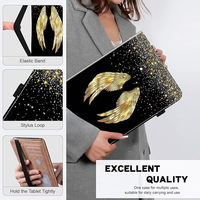 ALILANG Case for Lenovo Tab P12 12.7 inch 2023 (TB-370FUC) Tablet Cases Ultra-Thin Lightweight Folio Shockproof Folding Stand Protector Cover for Lenovo Tab P12 -Gold Wings