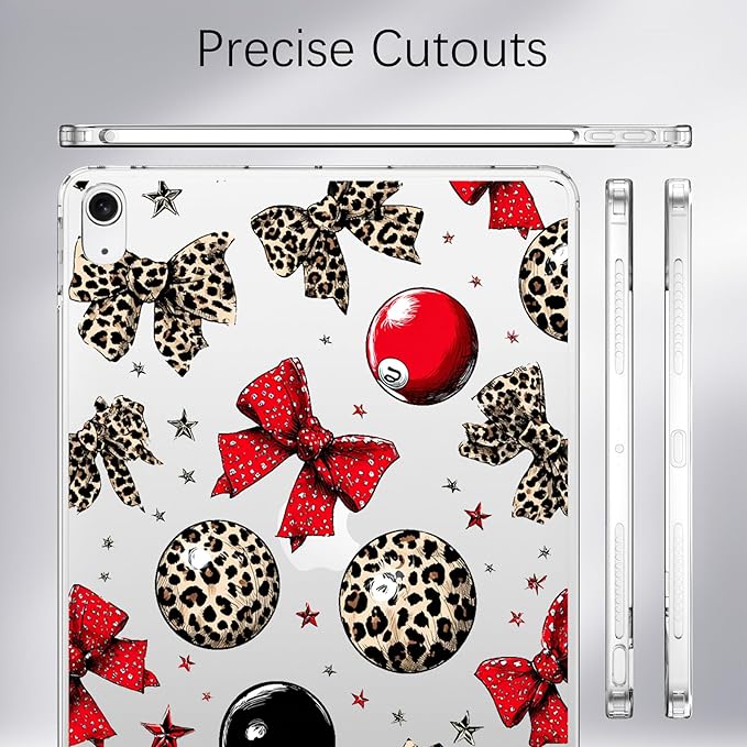 for iPad Pro 13-inch (M4) 2024Leopard Print Bow Crystal Clear CaseSlim Lightweight Anti-Scratch Soft TPU Bumper Hard Acrylic Back Cover for Women