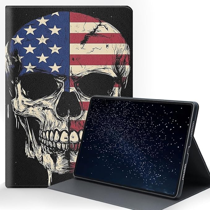 Case for iPad 10.9 Case (10th Gen) Protective Tablet Cover with Adjustable Stand and Magnetic Auto Wake/SleepSkull American Flag