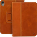Casemade Real Leather Case Compatible with iPad mini 7 (A17 Pro) / 6th Gen (2021) - Full-Grain Leather Cover Auto Sleep/Wake Dual Stand Position (Tan)
