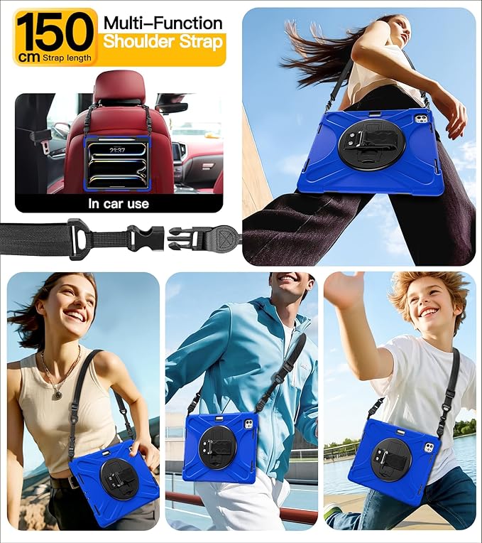 BRAECN for iPad Pro 13 inch Case M5 2025 &amp M4 2024 Heavy Duty Shockproof Protective with Pencil Holder Screen Protector 360°Rotating Stand Handle &amp Shoulder Strap Full Body Cover Kids Friendly