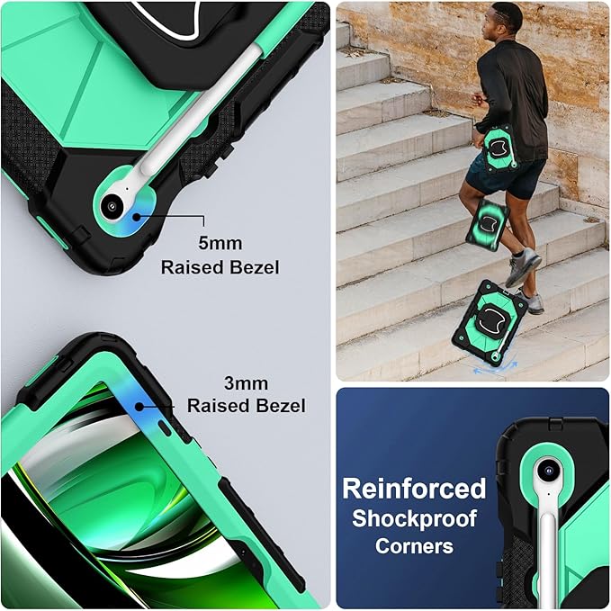 Case for Samsung Galaxy Tab S10 Lite/S10 FE/S9 FE 10.9 Inch &amp Galaxy Tab S9 11 Inch Rugged Samsung S10 FE Tablet Case with Pen Holder 360 Rotating Stand Shoulder Strap Screen Protector Mint