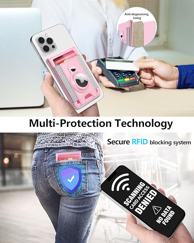 ExtreLife for Magsafe Wallet with Airtag Holder Magnetic Wallet for iPhone 17/16/15/14/13/12 Series 9-Card Holder Open ID Window Adjustable Stand RFID Blocking Pink
