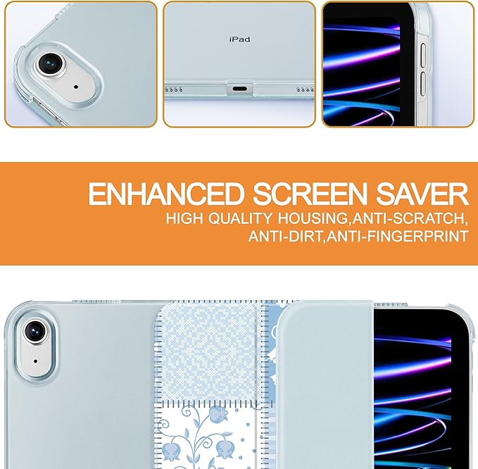 Case for iPad 11 inch A16 2025 Generation 11th / iPad 10.9 inch 10th Generation 2022 Smart Foldable Stand PC Clear Translucent Back Shell Auto Wake/Sleep Slim CoverPatchwork Floral