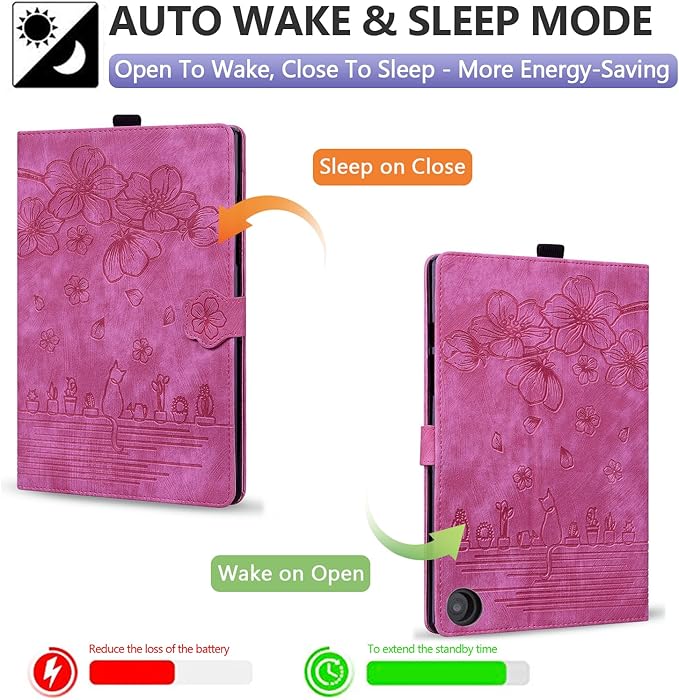 Dteck Case for All-New Amazon Kindle Fire HD 10 &amp 10 Plus Tablet (13th/11th Generation 2023/2021 Release) 10.1 Premium PU Leather Embossed Flower Folio Stand Case Cover with Pencil HolderRose