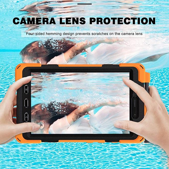 Case for Samsung Galaxy Tab Active 3 8 T570 T575 T577 Heavy Duty Shockproof Rugged 3 Layer Kids Durable Case with 360 Swivel Kickstand Shoulder Strap &amp Hand Strap (Orange)