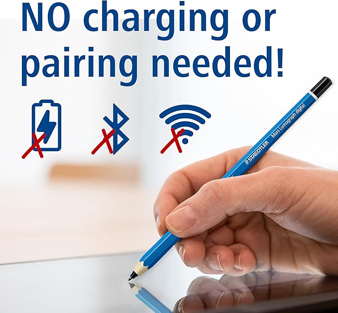 STAEDTLER Mars Lumograph Classic Digital Stylus Pen: No Charging EMR Palm Rejection 4.096 Pressure Levels Hexagonal Shape Natural Writing and Drawing on Touchscreen Tablet Laptop Phone