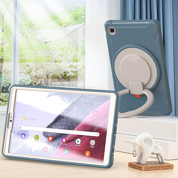 Shockproof Case for Samsung Galaxy Tab A7 Lite 8.7 Tablet Techcircle Rotating Stand Handle Heavy Duty Bumper Hybrid Cover Protective Case for Galaxy Tab A7 Lite (2021) SM-T220/T225 Cornflower Blue