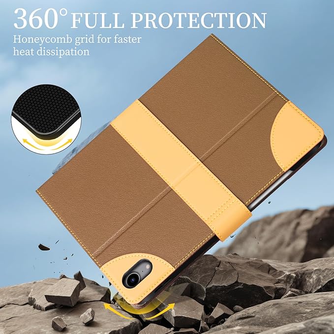 iPad Case for iPad mini 7th/6th Gen 8.3 inchLeather Folio Cover with Pencil HolderAuto Wake/Sleep Adjustable StandMagnetic Buckle Closure Protection Case-Single Strap Yellow Brown