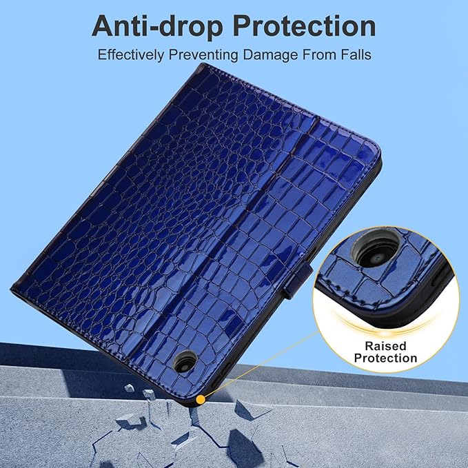 Elegant Case for Samsung Galaxy Tab A9 Plus 11 Inch 2023（Model: SM-X210/X216/X218） Premium Leather Crocodile Cover | Stand | Card Pockets| Wrist Strap| S Pen Holder (Sapphire Blue)