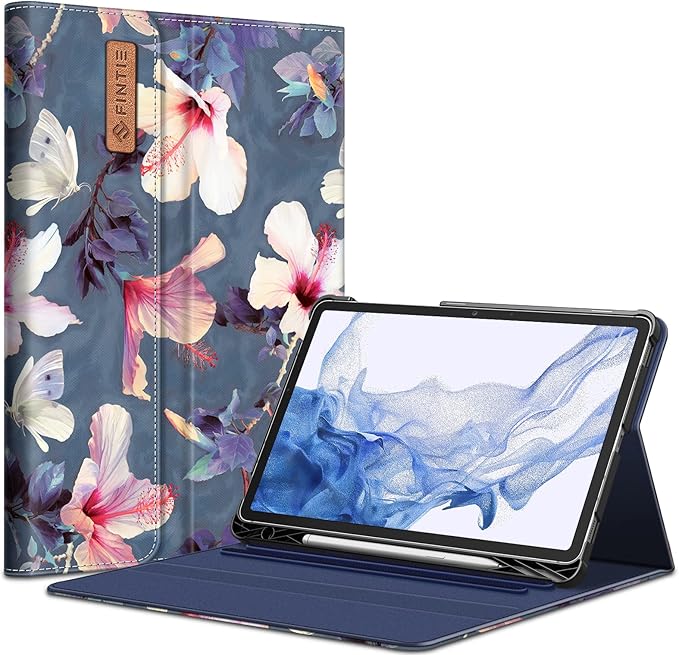 Fintie Case for Samsung Galaxy Tab S8/Tab S7 11 Inch (Model SM-X700/X706/T870/T875/T878) with Built-in S Pen Holder Multiple Angle Portfolio Business Cover with Pocket Auto Sleep/Wake Hibiscus