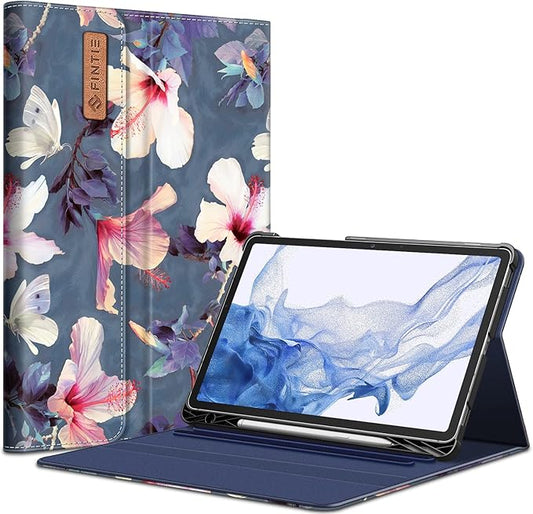 Fintie Case for Samsung Galaxy Tab S8/Tab S7 11 Inch (Model SM-X700/X706/T870/T875/T878) with Built-in S Pen Holder Multiple Angle Portfolio Business Cover with Pocket Auto Sleep/Wake Hibiscus