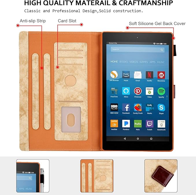 Folding Case for Amazon Fire HD 10 9th/7th/5th Gen Techcircle Smart Flip [Wake/Sleep] Solid PU Leather Protective Cover for All-New Kindle Fire HD 10.1 inch Tablet 2019/2017/2015 Release Beige