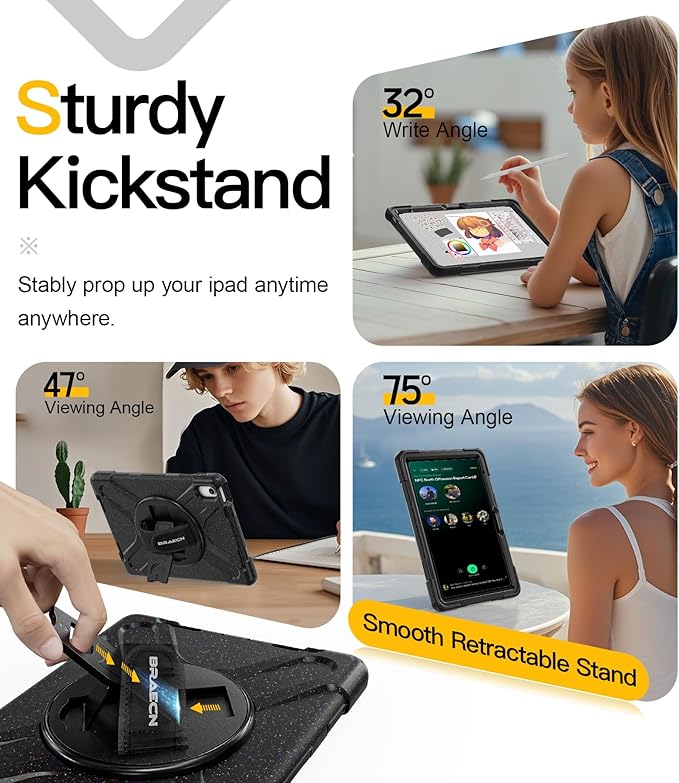 BRAECN for iPad (A16) 11th/10th Generation case 11/10.9 inch 2025/2022 Heavy Duty Shockproof Protective with Pencil Holder Screen Protector 360°Rotating Stand Handle &amp Shoulder Strap Full Body Cov