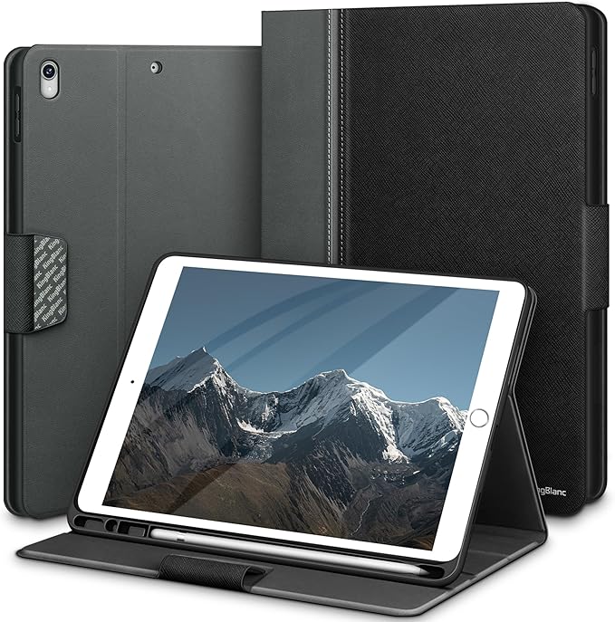 KingBlanc Case for iPad Air (3rd Generation) 10.5 2019 / iPad Pro 10.5 inch 2017 Case with Apple Pencil Holder Vegan Leather Smart Cover Auto Sleep/Wake Multi-Angle Folding Stand Black × Gray