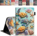 Case for Amazon Kindle Fire 7 Tablet (7 9th/7th Generation 2019/2017 Release) Slim PU Leather Cover with Card Slot &amp Auto Wake/Sleep Turtle Starfish Shell