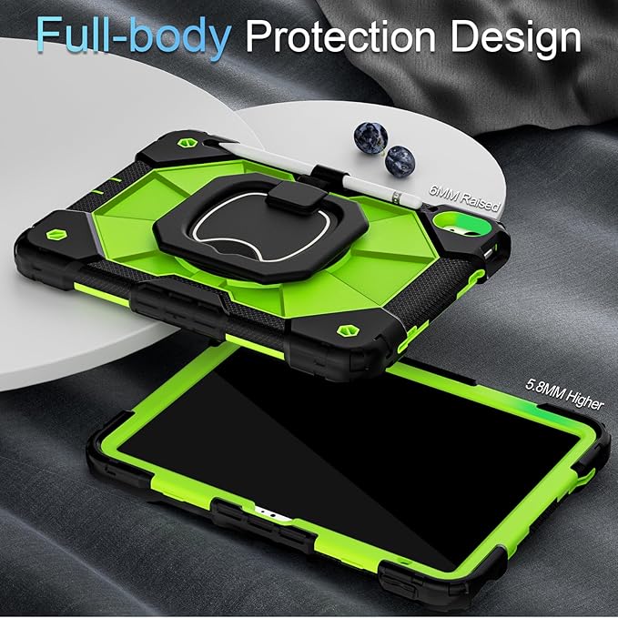 Case for iPad (A16) 11th Generation 11 Inch (2025) /iPad 10th Generation 10.9 Inch (2022) with Rotating Stand Screen ProtectorHeavy Duty Shockproof Cover for i Pad 10th Gen CaseBlack Green