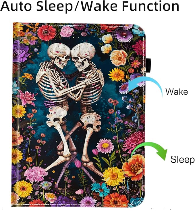 Case for iPad 9th Generation/iPad 8/iPad 7 iPad 10.2 2021 2020 2019/iPad Air 10.5/iPad Pro 10.5Card Slot PU Leather TPU Case Pen Holder Auto Wake SleepFlower Skull