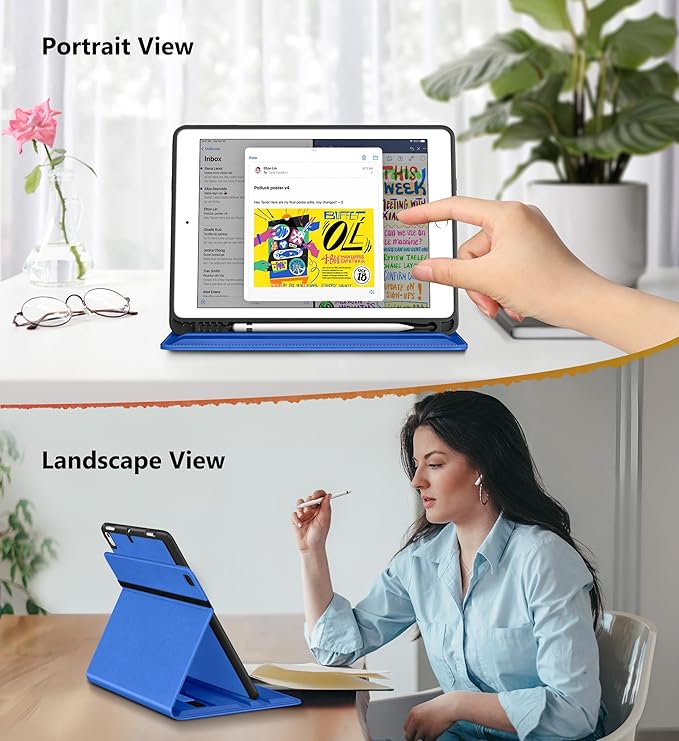 DTTO for iPad 6th / 5th Generation 9.7 Inch (2018/2017) iPad Air 2 / Air 1 Case 360 Degree Rotating Premium Leather Folio Stand Cover with Pencil Holder Royal Blue