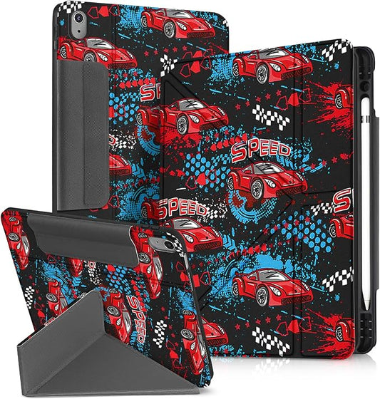 for iPad A16 Case/10th Generation Case - 10.9 Inch 2022 Tablet Cover with Pen Holder for Women Boys Girls Men Cute Cartoon Cool Funny Funda for iPad 11th 11 Inch 2025 Red Car