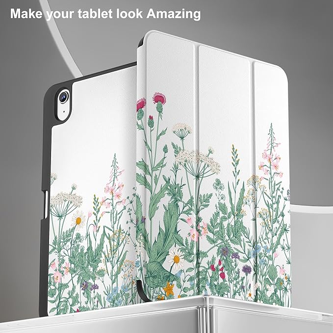 May Chen for iPad (A16) 11th Generation Case 11 Inch 2025 iPad 10th Gen Case 2022 10.9 inch Trifold Stand with Auto Wake/Sleep Soft TPU Protective Stand Back Cover Herbs Flowers
