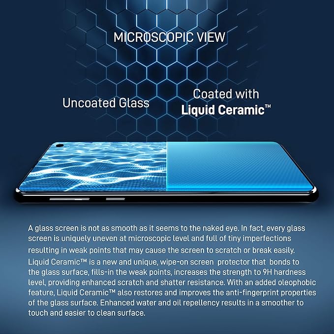 LIQUID CERAMIC Glass Screen Protector With $300 Coverage | Wipe On Scratch and Shatter Resistant Nano Protection for All Phones Tablets and Smart Watches - Universal Fit