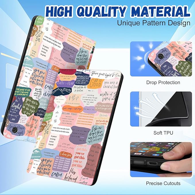 for Amazon Kindle Fire HD 8/8 Plus Tablet Case 10th/12th Generation for Women Girls Folio Cover Cute Fashion Design Girly Kawaii Quotes Pretty Unique Teens Cases for Kindle Fire Case 8 Inch