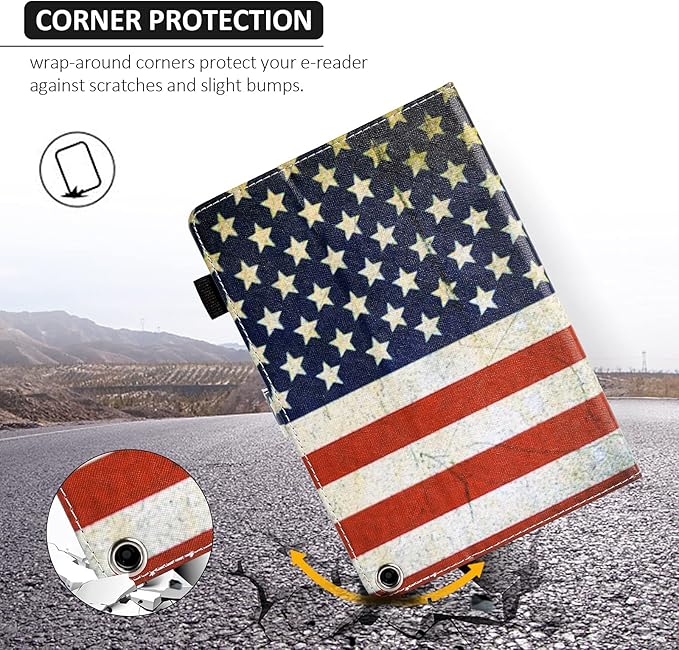 Dteck Case for All-New Fire HD 10 &amp HD 10 Plus Tablet (2021 Release 11th Generation) - Multi-Angle Folio Stand Premium Embossed Leather Protective Smart Cover with Auto Wake Sleep US Flag