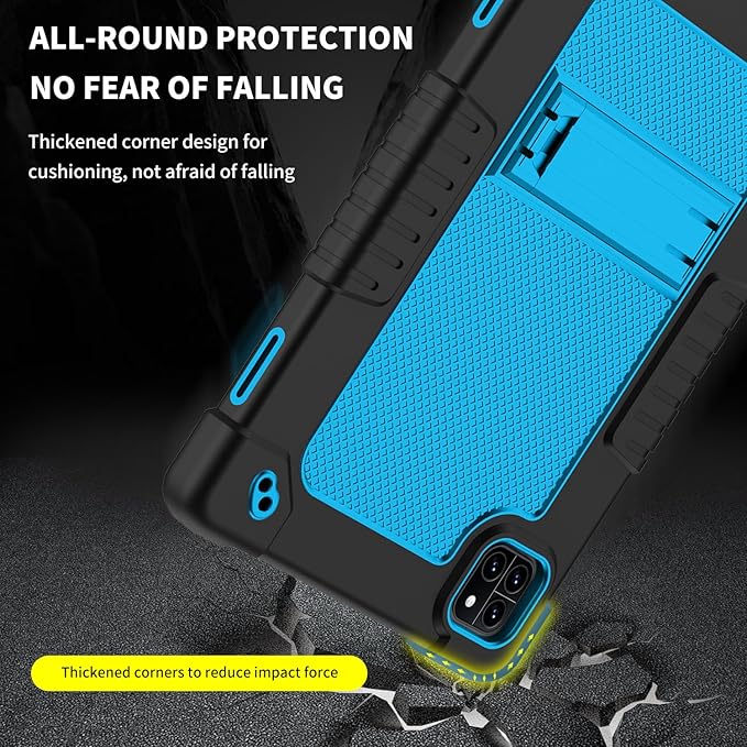 for Callsky-Tab Cpad 10 / Callsky-Tab Ctab 10 10.1 inch Tablet Case Kids Shockproof Cover with Kickstand Shoulder Strap and 2 Pcs Tempered Glass Screen Protector (BlackBlue+2Pcs)