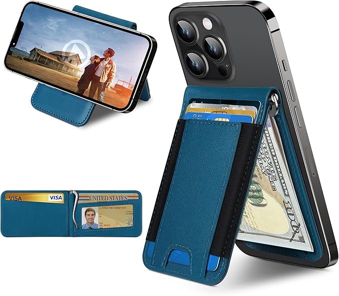 ExtreLife for MagSafe Wallet with Money Clip Stronger Magnetic Wallet for iPhone 17/16/15/14/13/12 Series RFID Blocking for iPhone Wallet with Stand ID Window &amp 8 Card Holder Navy Blue