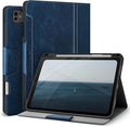 Antbox for iPad Pro 11 Inch Case M5 2025/M4 2024 Built-in Pencil Holder Fully Supports Pencil Pro/USB-C Auto Sleep/Wake Function Vegan Leather (Blue)