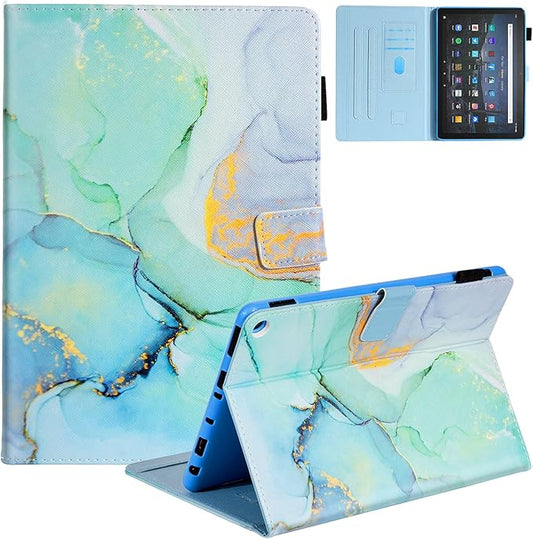 Dteck Case for All-New Fire HD 10 &amp HD 10 Plus Tablet (2021 Release 11th Generation) - Multi-Angle Folio Stand Premium Embossed Leather Protective Smart Cover with Auto Wake Sleep Green Marble